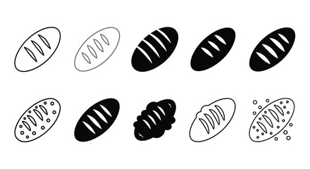 Bakery delights fresh loaf bread icons for menu design and food art