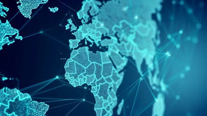 Global network map.  Abstract representation of the world map with interconnected lines and points, creating a visual representation of global connections - Powered by Adobe