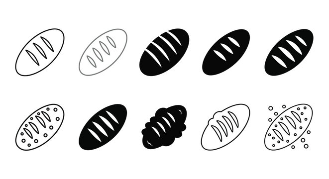 Bakery delights fresh loaf bread icons for menu design and food art