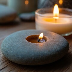 Serene stone candle holder with gentle flame