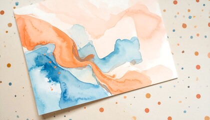 Watercolor Abstract Painting with Blue and Orange Hues.