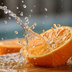 Citrus Juice Splash with Orange Slice Frozen in Mid Air – Macro Shot