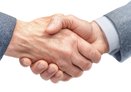 Close-up of two hands clasped in a firm handshake, symbolizing agreement and collaboration