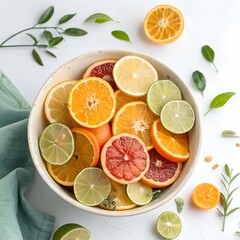 Colorful Mix of Citrus Fruits in Bowl – Summer Refreshing Concept