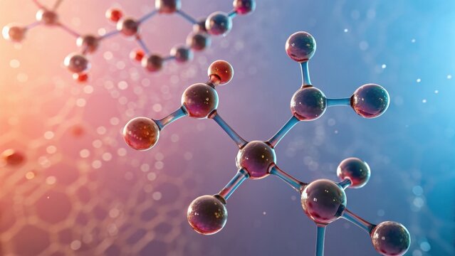 A vibrant depiction of molecular structures, showcasing intricate connections between atoms with a colorful background, representing scientific exploration.