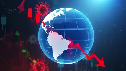 Global economic downturn depicted by a globe with falling stock market trends and virus imagery - Powered by Adobe