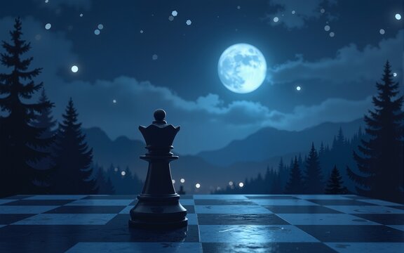 Digital Knight Chess Piece Strategy Game Night Sky. High quality