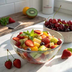 Colorful Fruit Salad in Glass Bowl – Fresh and Healthy Breakfast