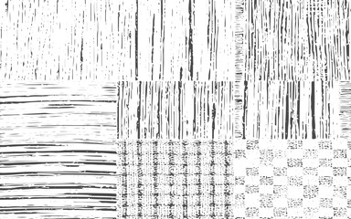 Nine Gray Scale Hand Drawn Line Textures Seamless Patterns Backgrounds Set Abstract Graphic Design Elements for Web Print Textile Fabric