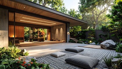 Zen Garden Retreat - A Tranquil Outdoor Living Space Design.