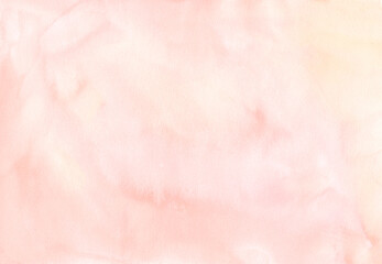 Fototapeta premium Watercolor solid background. Wedding cards design. Hand painted texture in pastel pink peach colors. Colorful wash with blurry clouds for text, lettering, cards