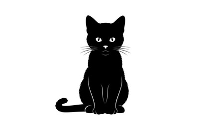 A small black cat silhouette sitting calmly, on white backdrop