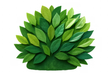 Felt green leaves bush cutout for craft and nature themes, isolated on transparent background