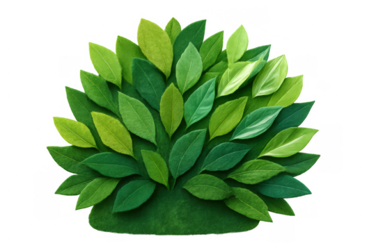 Felt green leaves bush cutout for craft and nature themes, isolated on transparent background
