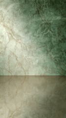 Abstract Green Marble Surface With Reflective Flooring And Warm Lighting