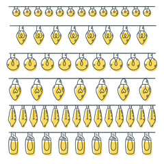 Christmas lights collection handdrawn, vector illustration. Cute cartoon hand drawn style