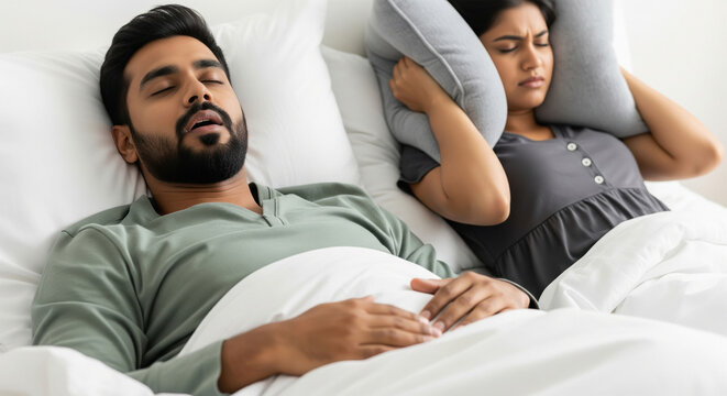 Woman Annoyed By Snoring Husband, Struggling To Sleep