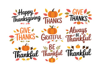 Fall Harvest Thanksgiving Greeting Set with Pumpkins and Leaves for Seasonal Celebrations and Holiday Cheer full of Gratitude