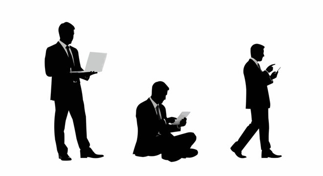 Silhouettes of Business Professionals Using Technology in Various Poses.