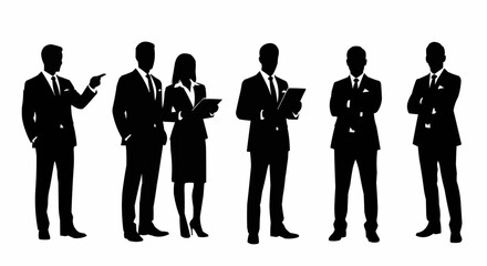 Silhouettes of diverse business professionals in various poses.