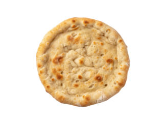 Rustic flatbread golden crust round shape charred spots single object