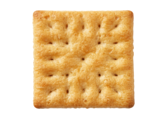 Golden brown cracker square crispy baked snack with tiny holes