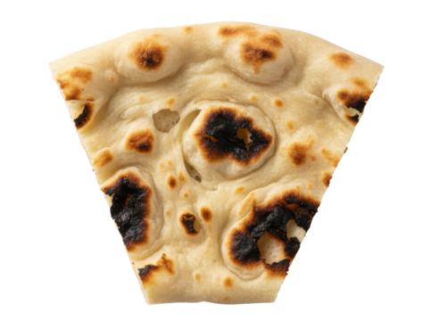 Light flatbread airy burnt marks single object slice die cut view from above