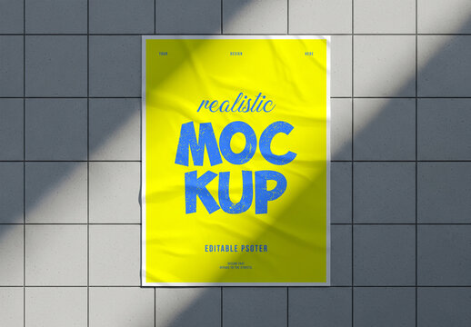 Glued Poster Mockup on Wall