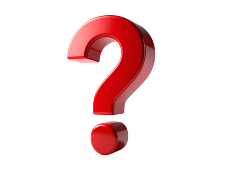 3D Red Question Mark Standing Upright, Isolated on White Background, Concept of Doubt and Curiosity