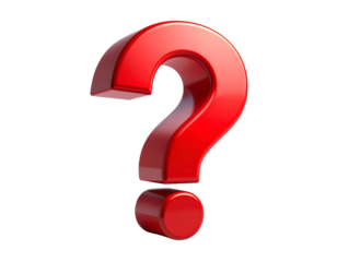  3D Red Question Mark Standing Upright, Isolated on White Background, Concept of Doubt and Curiosity 