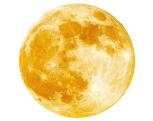 Isolated image of a full, yellowish moon with visible craters against a black background