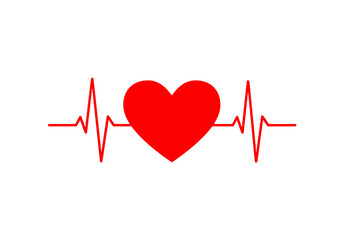 Red heart beats with vital life line pulse