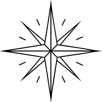 Black line art compass rose symbol on background star