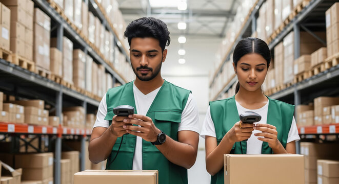 Logistics team efficiently managing inventory with barcode scanners