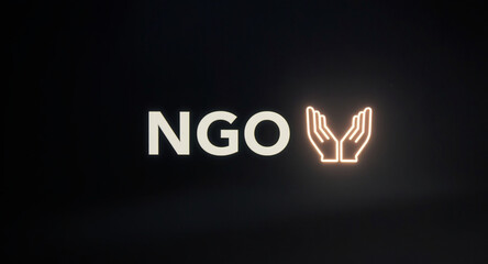 The captivating logo of a nongovernmental organization ngo is presented against a stark black backdrop, with the letters ngo illuminated in a soft, inviting white hue and two hands