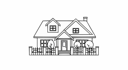 Simple black and white line art drawing of a house.