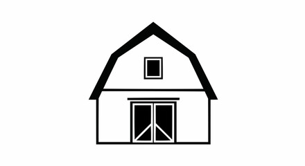 Simple Barn Building Icon with Gambrel Roof and Double Doors.