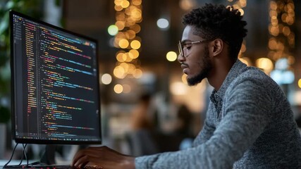 selective focus backend developer designing robust database for large scale application - Powered by Adobe