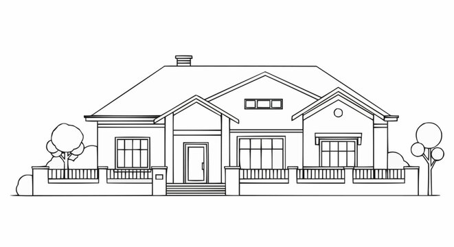 Detailed architectural drawing of a residential house with a classic design and structure.