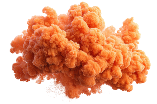 A billowing orange cloud, a simulated explosion with fluffy, swirling textures on black