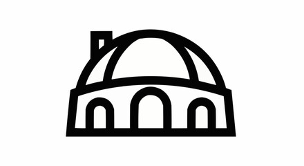 Simple Line Art Icon of a Dome Building with Arched Windows.