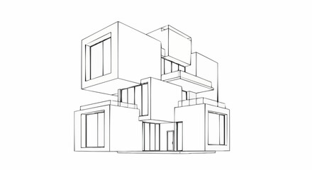 Modern Architectural Sketch of a Multi-Level House Design.