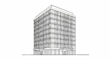 Detailed Architectural Sketch of a Modern Office Building.