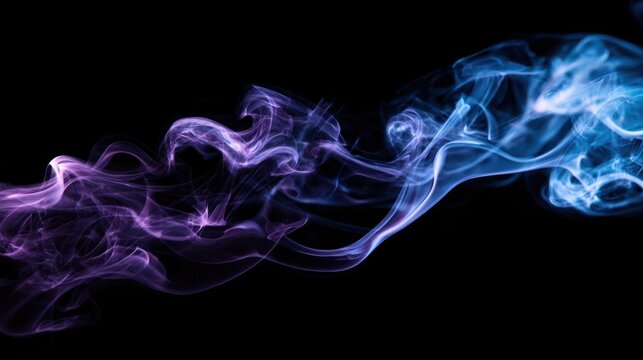 Wisps of Purple and Blue Smoke Swirling Against a Black Background abstract vapor