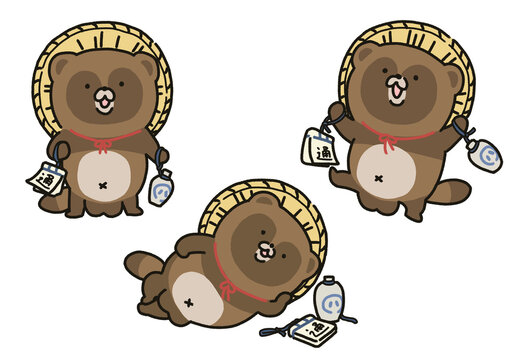 狸の置物・かわいいたぬきイラストセット