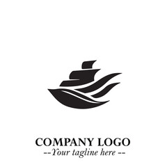 Ship Moving Fast Logo Symbol in Black on the White Background with Modern Maritime Design