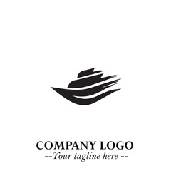 Ship Moving Fast Logo Symbol in Black on the White Background with Modern Maritime Design