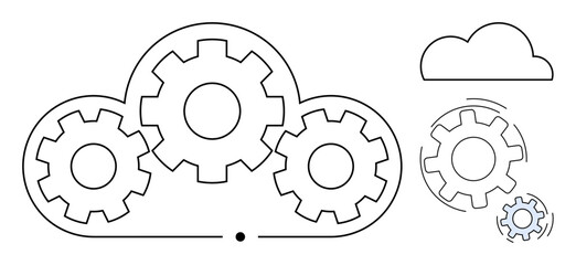 Fototapeta na wymiar Cloud shape with interlocking gears representing collaboration, technology, innovation, and process optimization. Ideal for teamwork, digital strategy, automation, networking, software and cloud