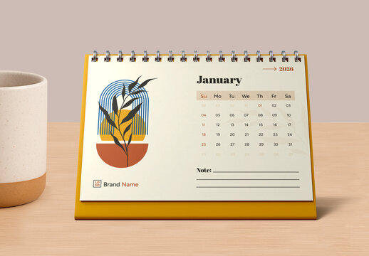 Boho Abstract 2026 Monthly Desk Calendar Template with Minimalist Design