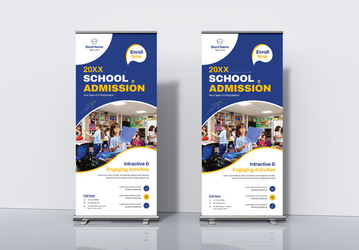 Modern Kids School Admission Roll Up Banner Template for Promotional